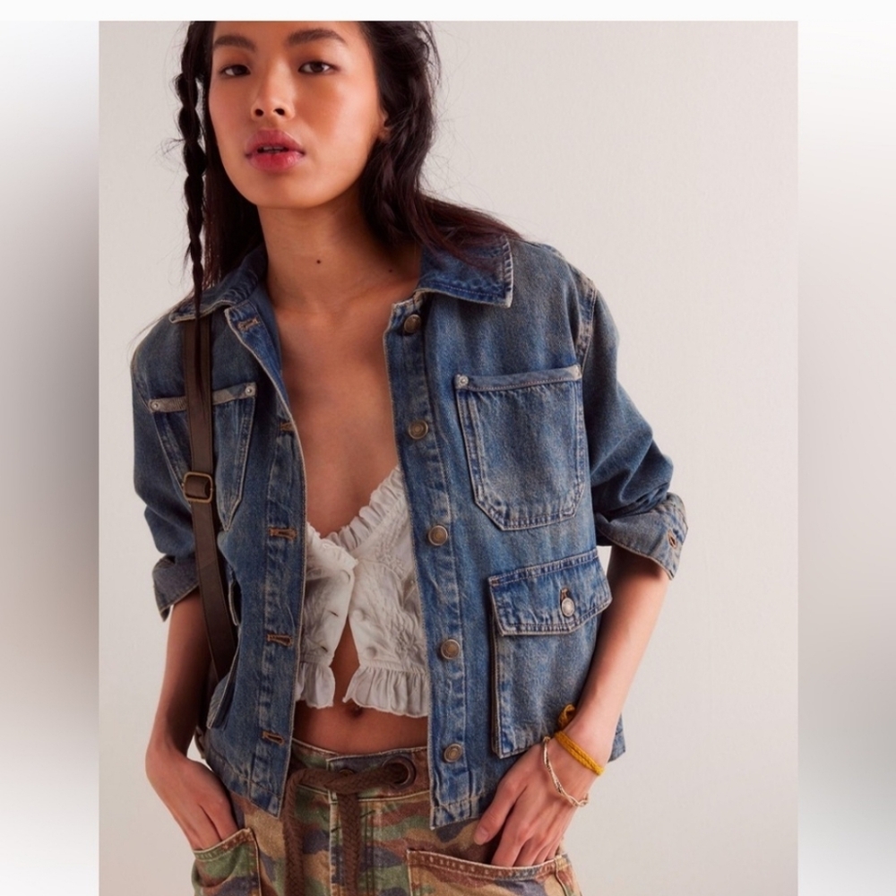 NWT "XL" Free People We The Free Dani Denim Jacket in “From the Shetland” - Picture 2 of 7